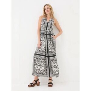FatFace Maxi Dress Womens 8 Geometric Palm Print V-Neck Boho Sundress Resort